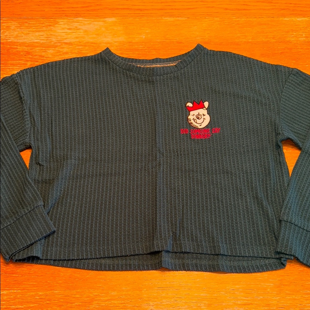 Disney Green Long Sleeve Tee with Ribbed Texture